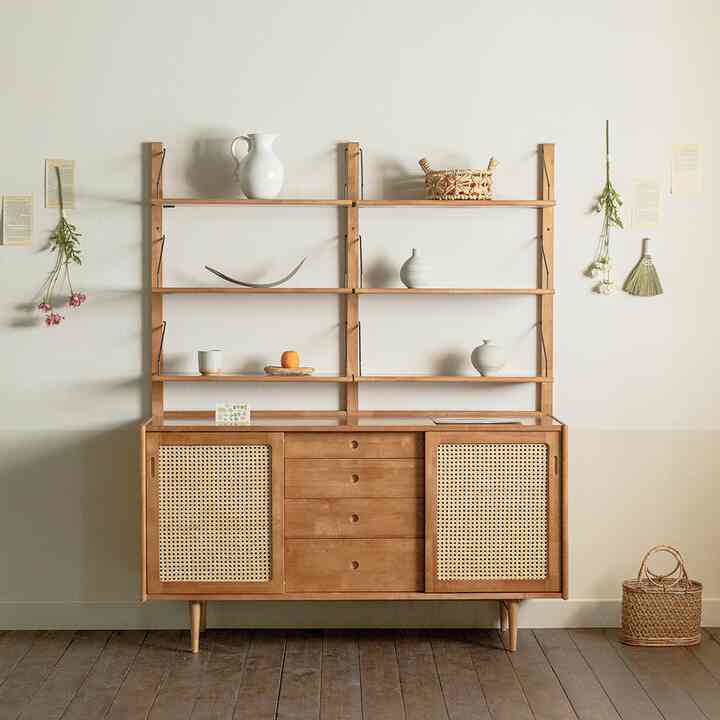 Louise ワイド ウッドラタンシェルフ