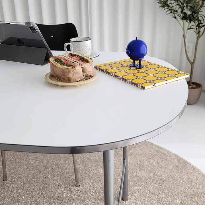 ARCH 半楕円 ホワイトテーブル ブラック／クロームエッジ［2色・4サイズ］