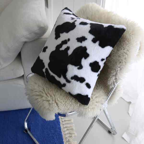 Cow Print Faux Fur Throw Pillow
