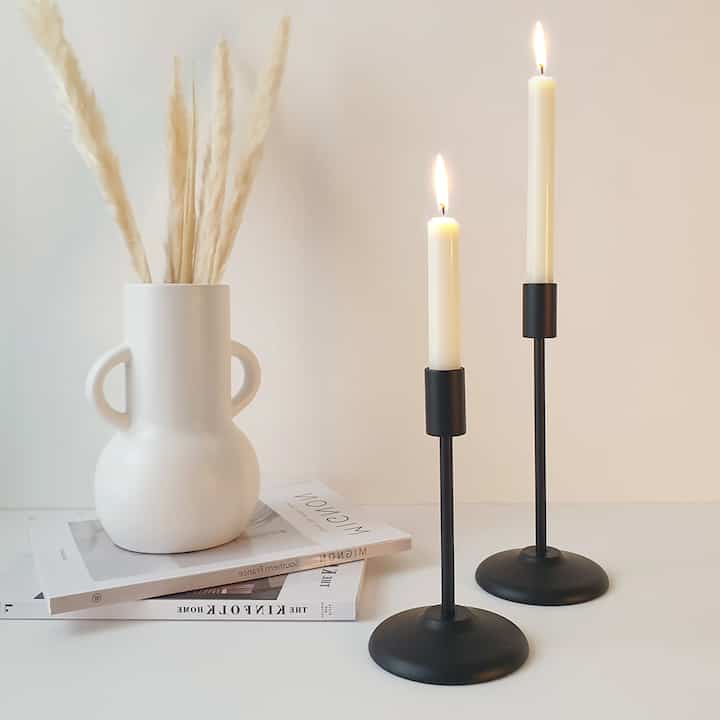 テーパー ブラック スチール キャンドルホルダー［2サイズ］