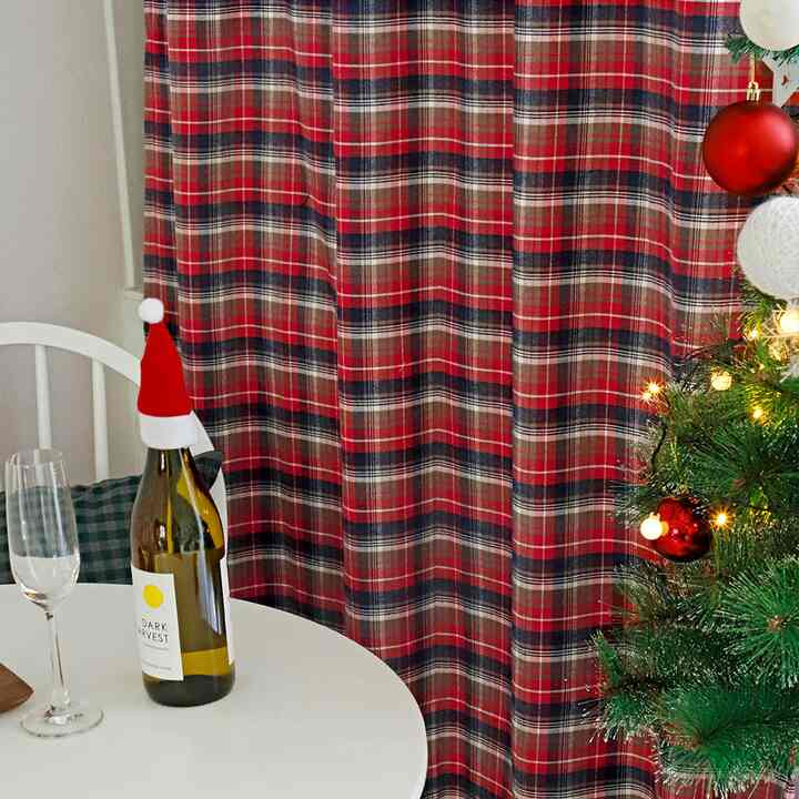 クリスマス ジンジャー レッドチェック 目隠しカーテン