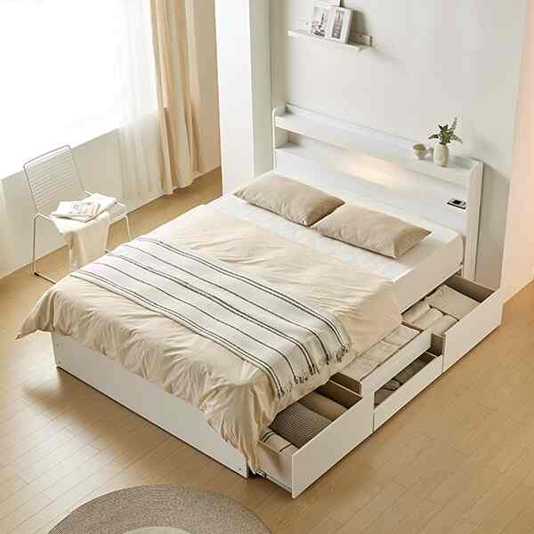 CLAIRE LED 収納付きベッドフレーム［3色・6種］