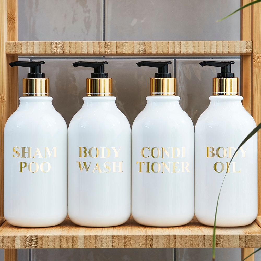 로맨틱하우스 호텔 욕실 디스펜서 샴푸통 용기 골드캡 라벨스티커 200ml/520ml/1000ml