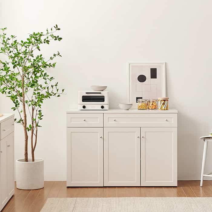 オリーブ 1200 引き出し付き キッチン収納棚［6色］