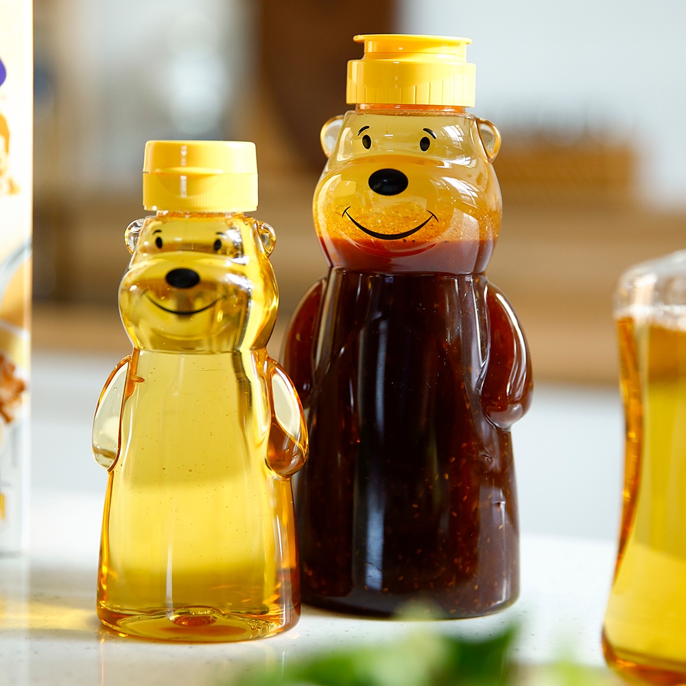 플라라 새지않는 거꾸로 플라스틱 양념통 캠핑 시럽 오일 꿀 소스통_곰돌이 대 360ml