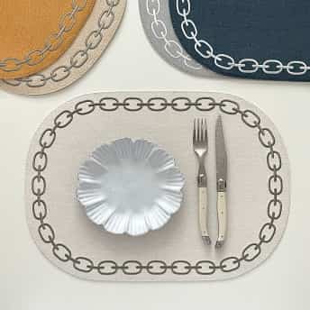 オーバル チェーン刺繍 テーブルマット［13色］