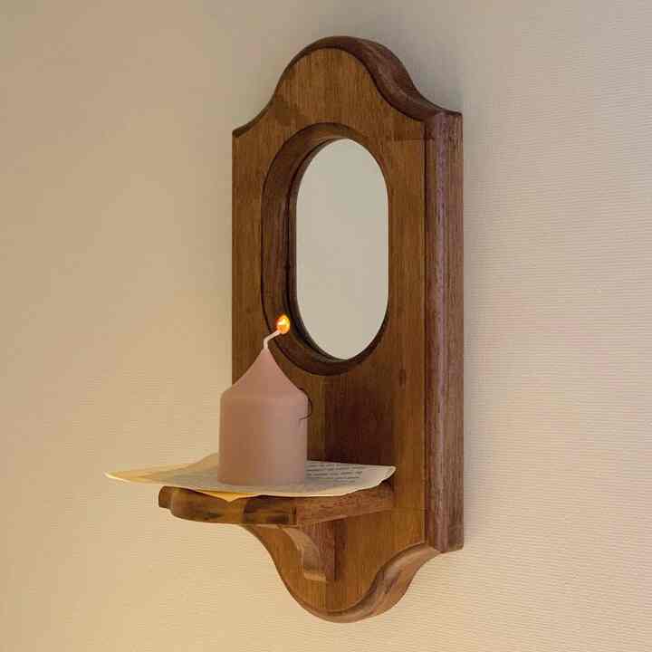 ヴィンテージ ウッド キャンドルシェルフ ミラー付き