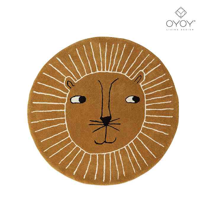 キッズ用　ウールコットンの丸いライオンデザインラグマット
