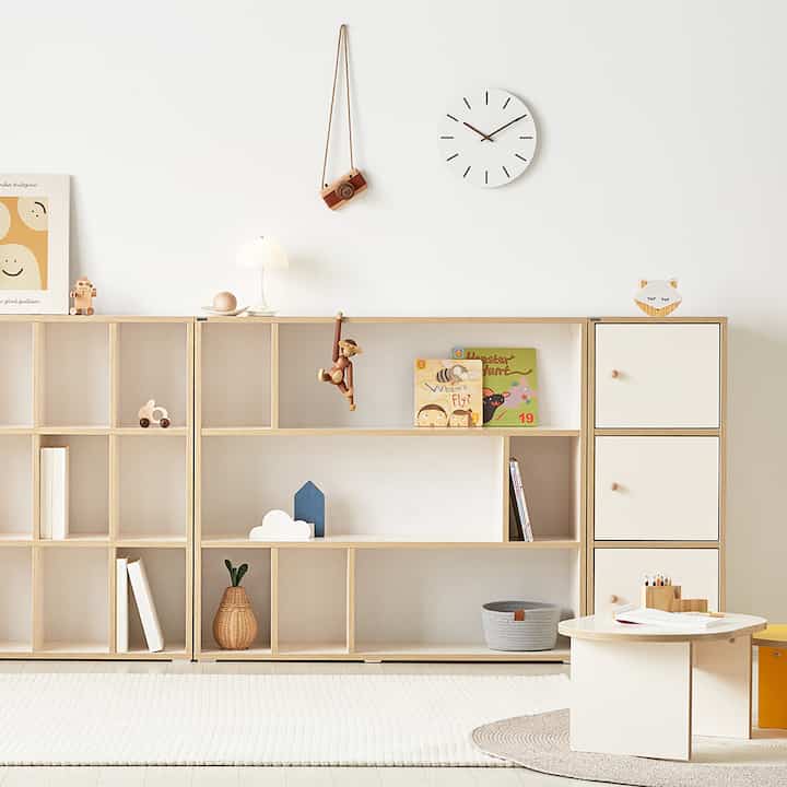 muuah キッズ教材収納棚 3段 ロータイプ［4色］