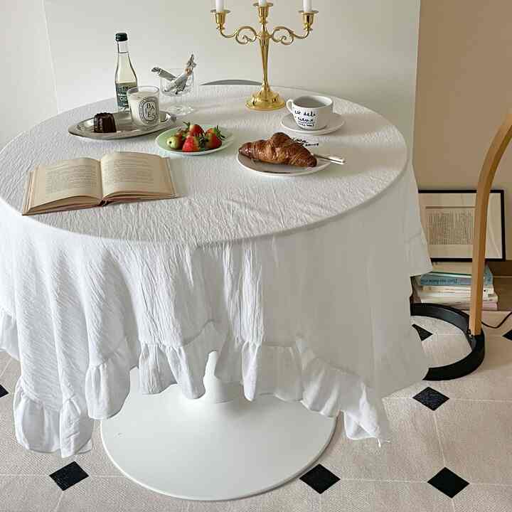 フレンチ 無地 フリル テーブルクロス［2サイズ］
