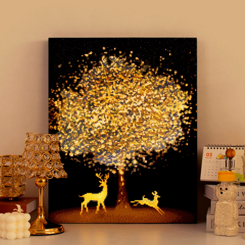 아트조이 DIY 고급형 LED 보석십자수 (캔버스형) 황금나무와 꽃사슴(리뉴얼) 40X50cm