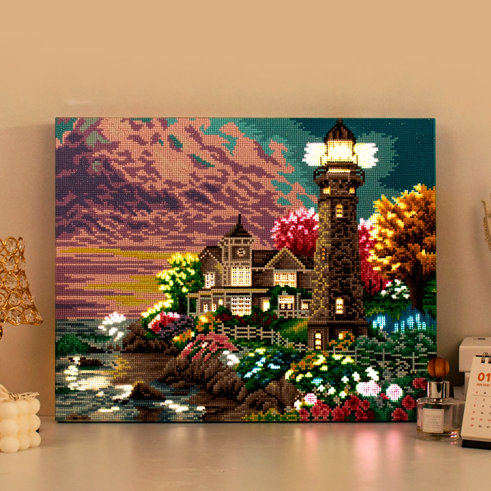 아트조이 DIY 고급형 LED 보석십자수 (캔버스형) 등대가 있는 풍경(리뉴얼) 40X50cm