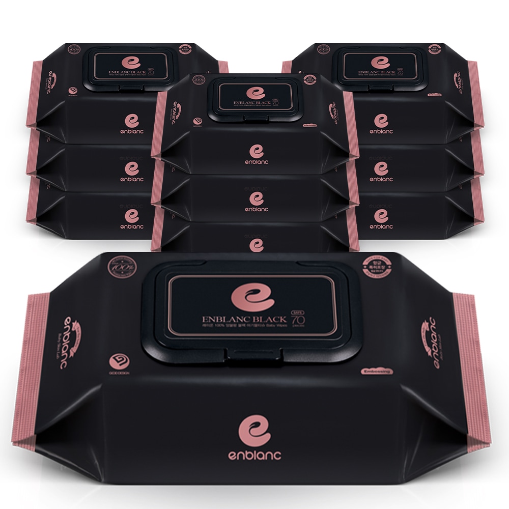 오늘의집 레이온 100% 아기 물티슈 78gsm 세이프 블랙 캡형 70매X10팩