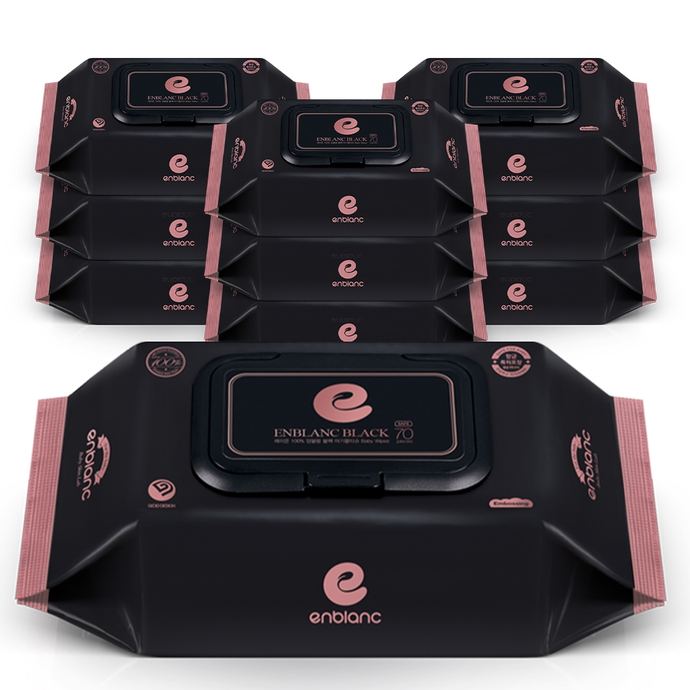 앙블랑 레이온 100% 아기 물티슈 78gsm 세이프 블랙 캡형 70매X10팩