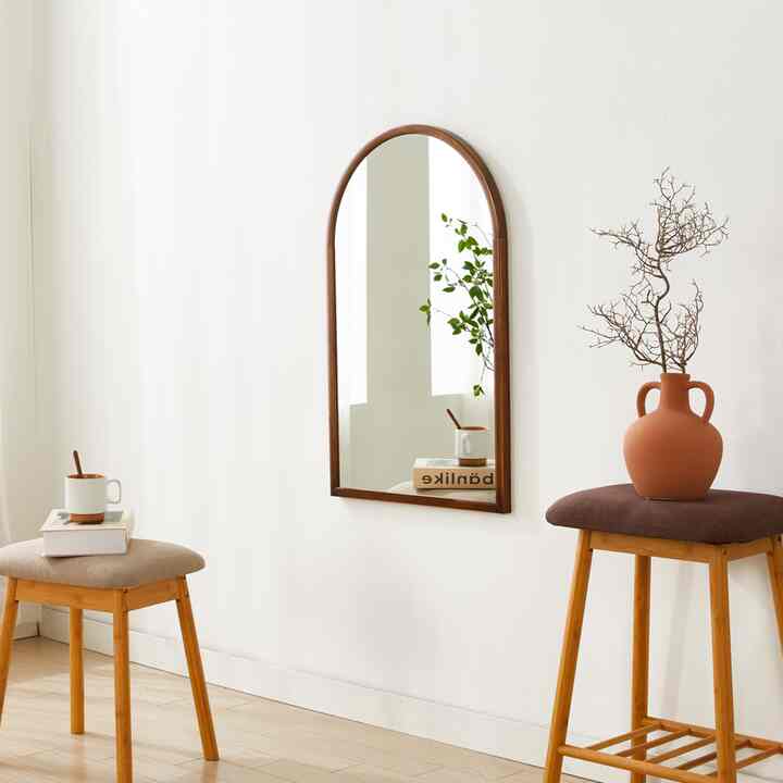 アーチ ウッド壁掛けミラー