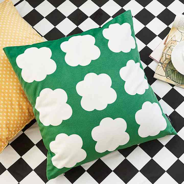 Art Mid Century クッションカバー グリーンフラワー