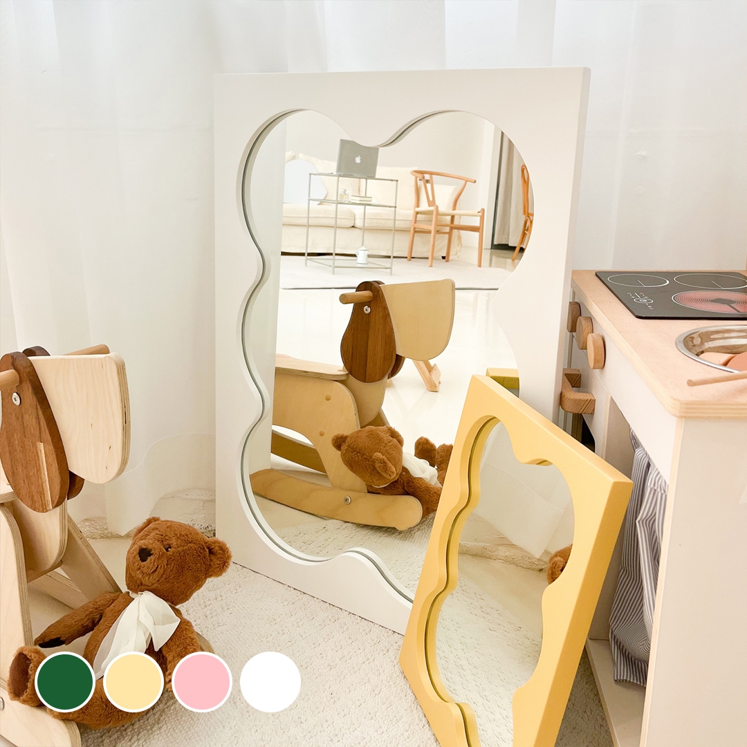 피피에프하우스 원목 프레임 벽걸이 웨이브 미러 3size 4colors