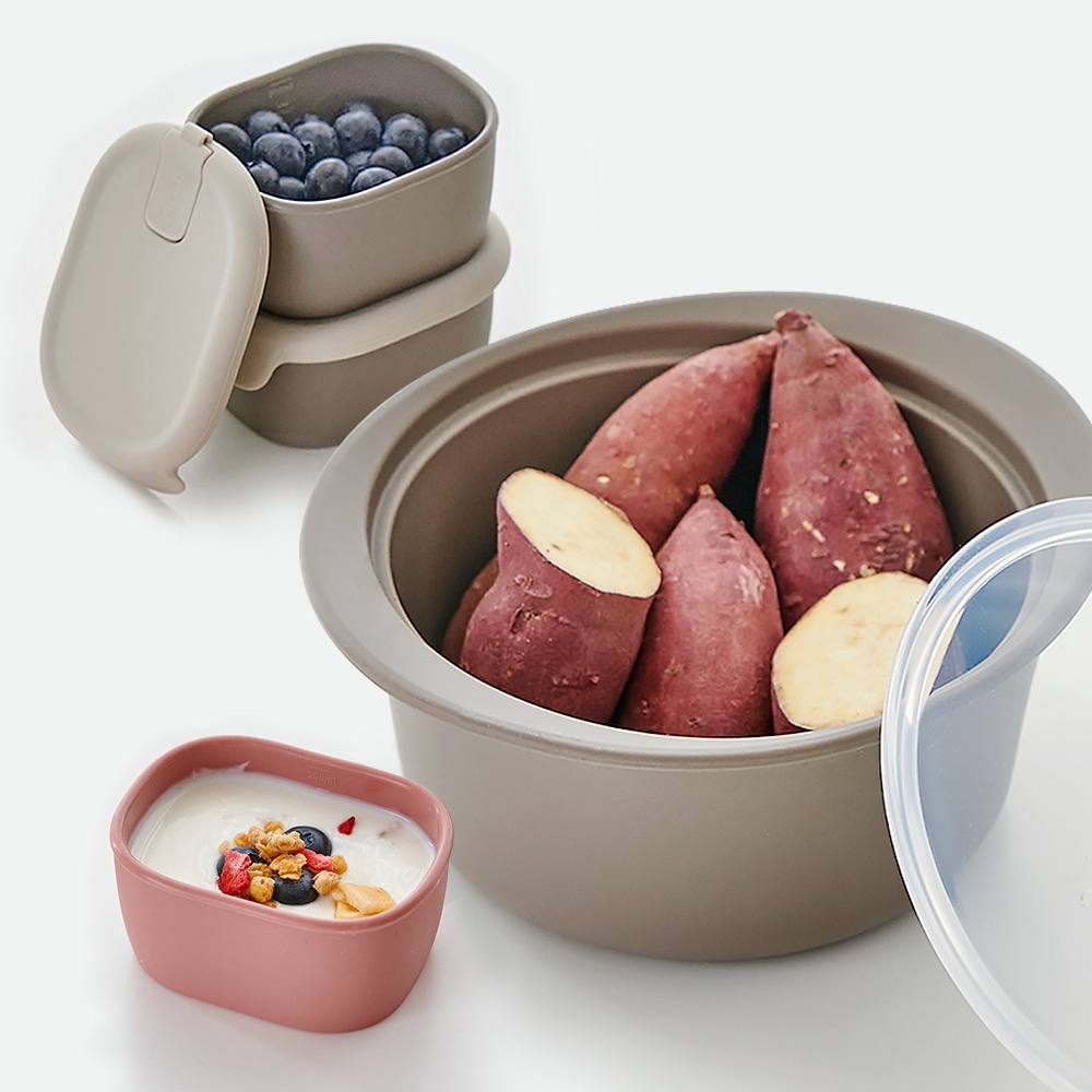 퍼기 실리콘 이유식찜기 다용도 전자레인지용 멀티 찜기 대형+이유식 보관용기 2P