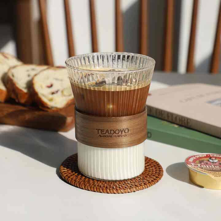 ウッドホルダー ストライプ 耐熱ガラス 345ml