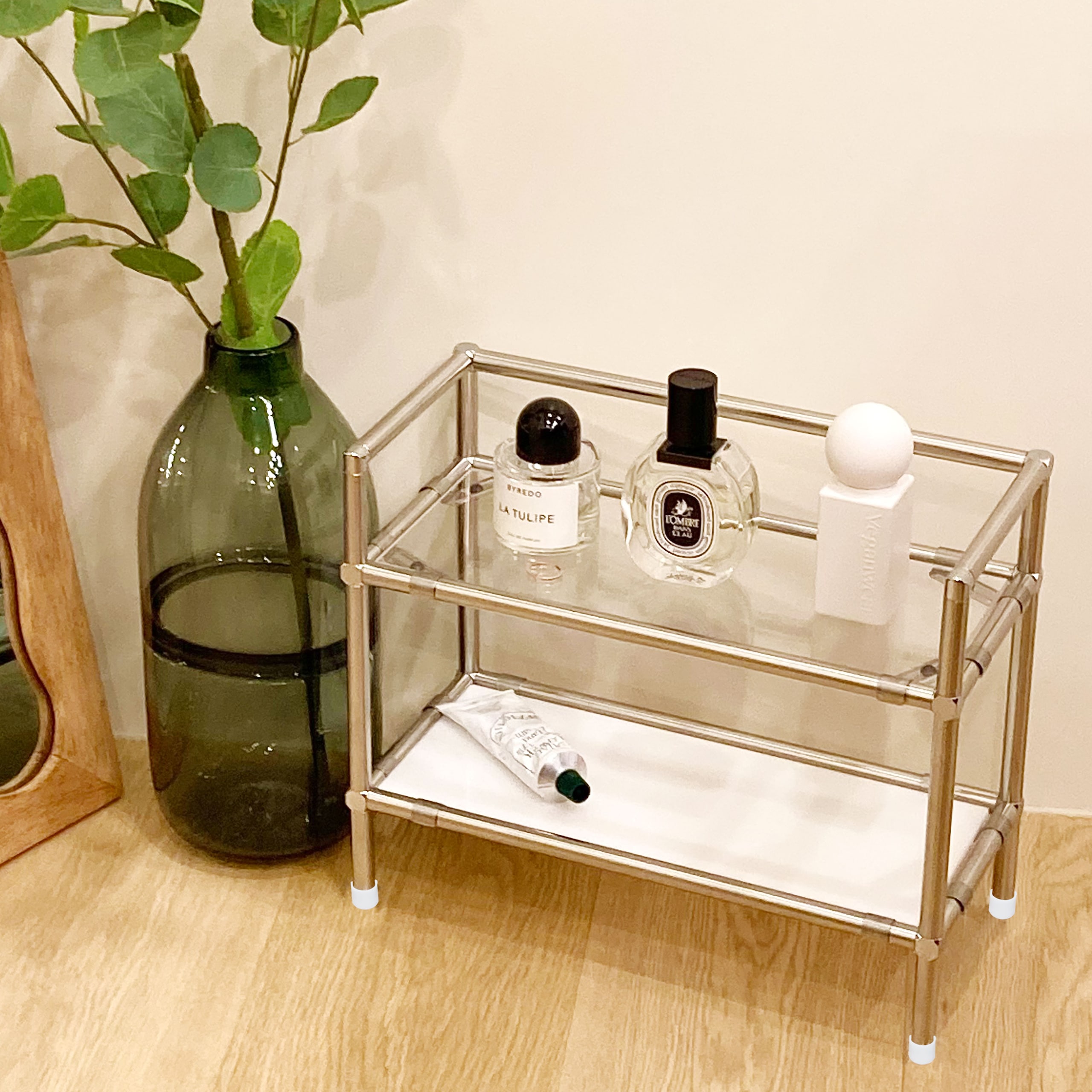 PRADA アクリル 2段収納ラック NICENOOK 2段 アクリル 卓上 ミニ収納棚［6色］ 透明 ブラック マルチ