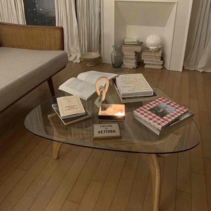 強化ガラステーブル　おにぎり型【2colors】