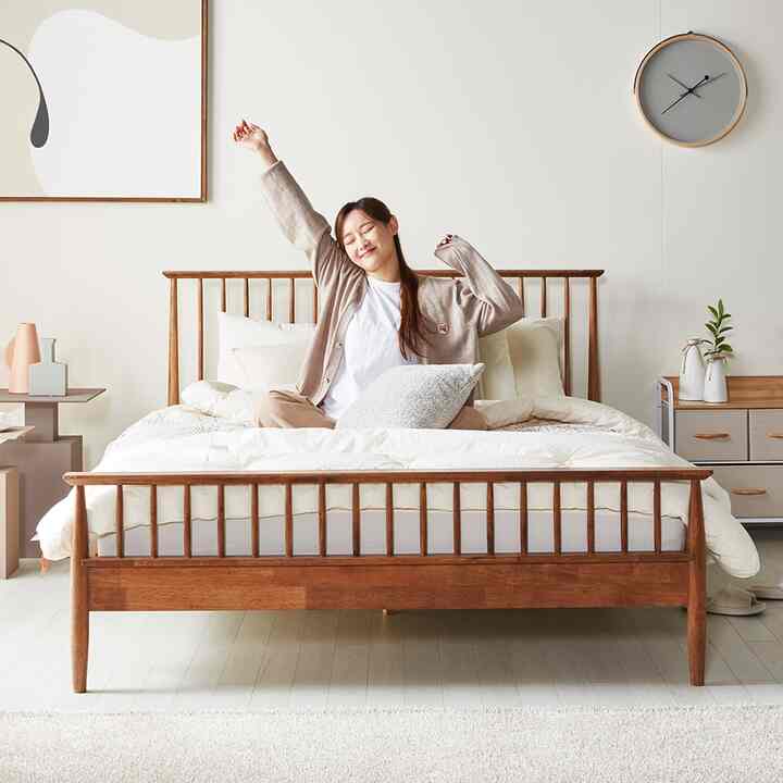 Nordic ラバーツリー ウッドベッドフレームQ ナチュラル［2サイズ］