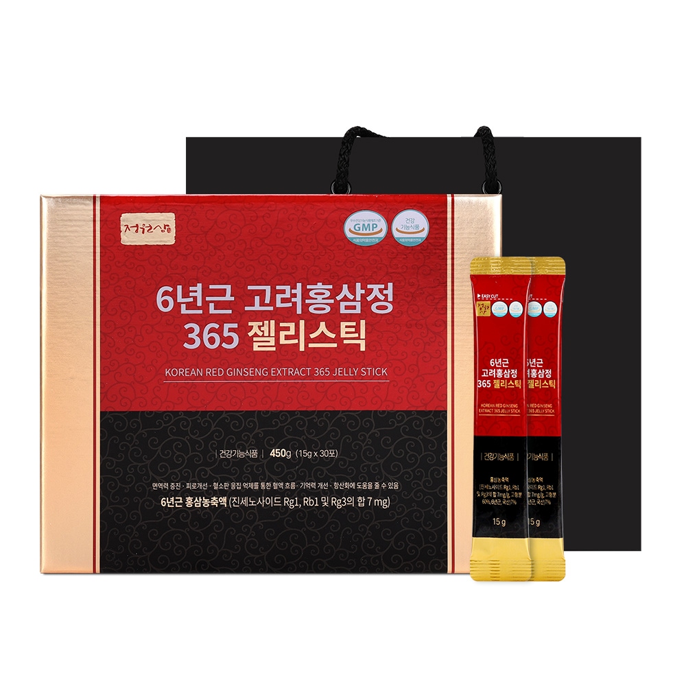 정원삼 6년근 고려홍삼정 365 젤리스틱 1박스 30포 쇼핑백 증정