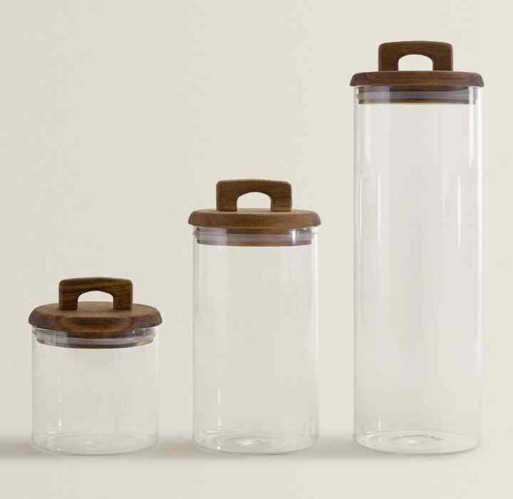 ボロシリケートガラス＆ウッド 蓋付き保存瓶［3サイズ］