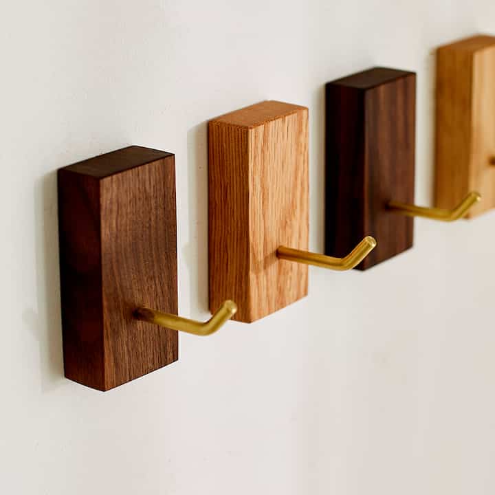 木製ミニスクエア 真鍮フック［2色］