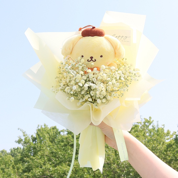 모리앤 안개꽃 산리오 정품인형 생화꽃다발 폼폼푸린