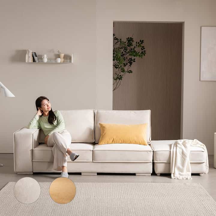 Dean ファブリック 3人掛け ソファ＆スツールセット［2種］