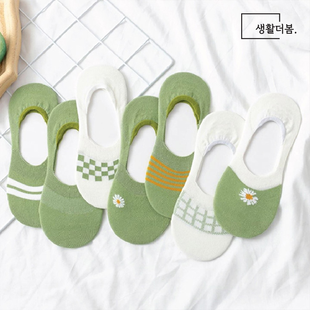 생활더봄 파스텔 그린 여성 페이크 삭스 양말 덧신 7개 세트