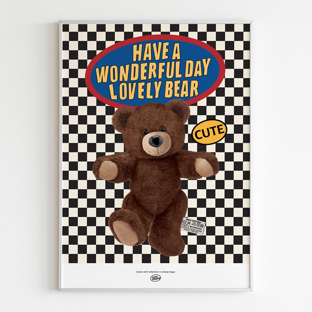 이너조깅 테디베어 블랙 체커보드 Teddy bear 벽장식 벽꾸미기 인테리어 포스터 액자