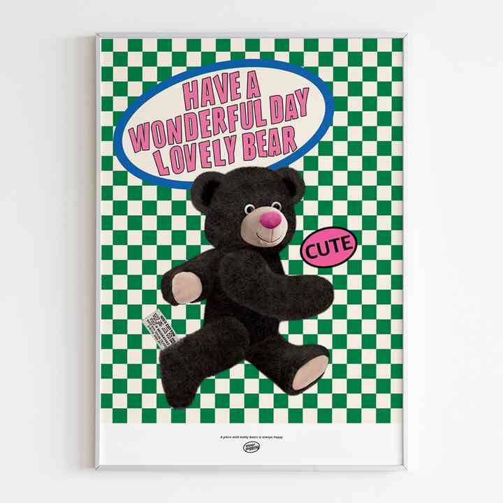 Teddy bear グリーンチェッカーボード ポスター［3サイズ］