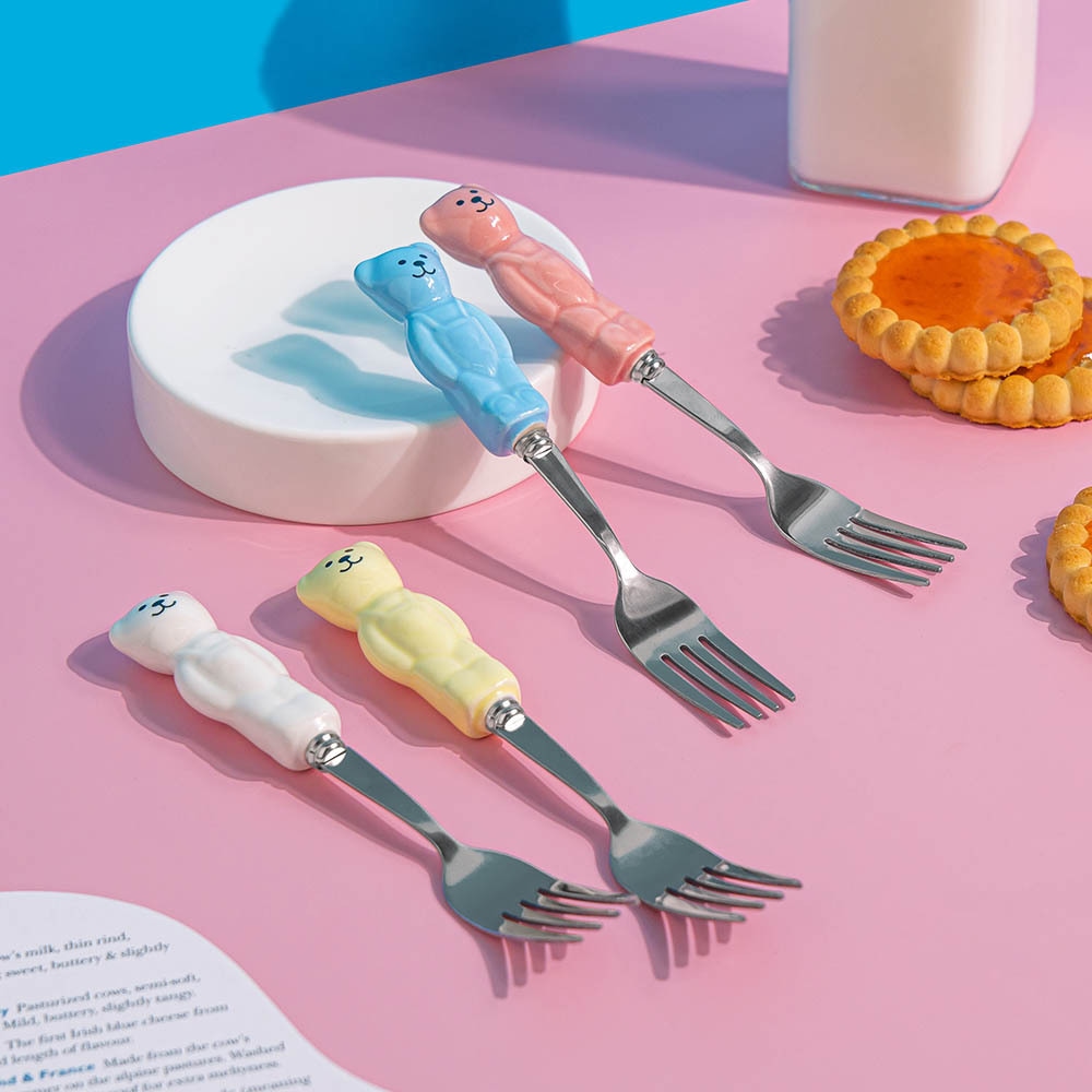 코지테이블 곰돌이 파스텔 컬러 빈티지 커트러리 디저트 티포크 15cm