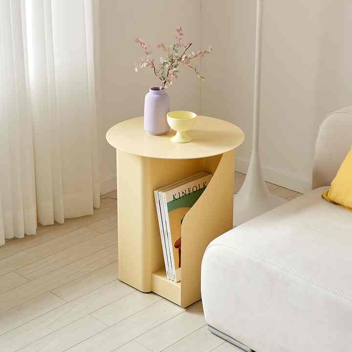 Round Side Table with Built-In Bookshelf