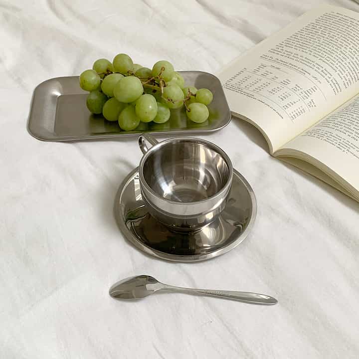 ミニ ステンレス コーヒーカップ＆ソーサーセット ラウンド