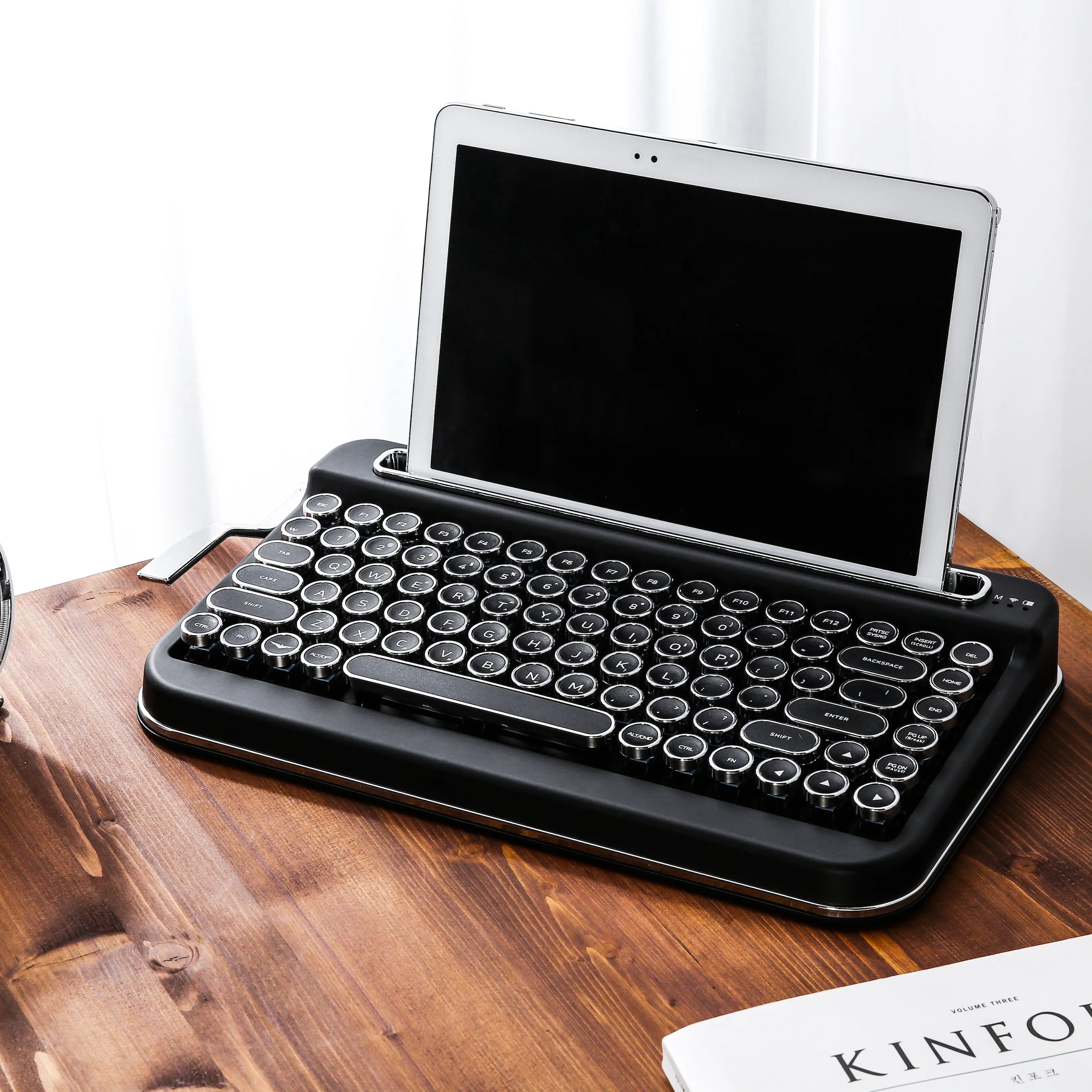 타자기 스타일 무선 블루투스 키보드 (블랙스페셜 버전,한글)