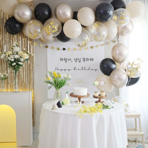 파티조엘 고급스러운 컬러의 풍선세트 돌상 졸업식 생일파티 블랙 골드 클라우드 벌룬세트