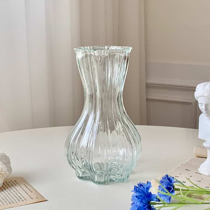 ラッフル 透明 ガラス フラワーベース