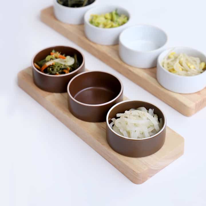 Ceramic Sauce Bowl with Wooden Tray Set