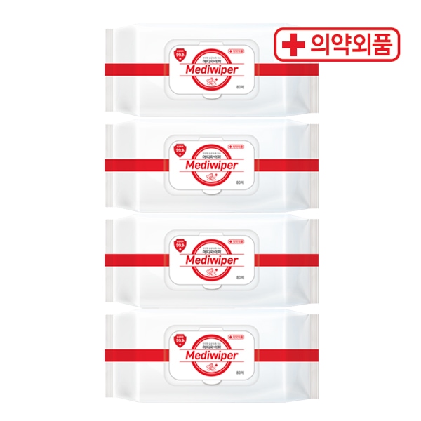 메디와이퍼 소독티슈 80매x4개 휴대용 캡형 뽑아쓰는 소독티슈 알콜티슈 물티슈 손소독티슈