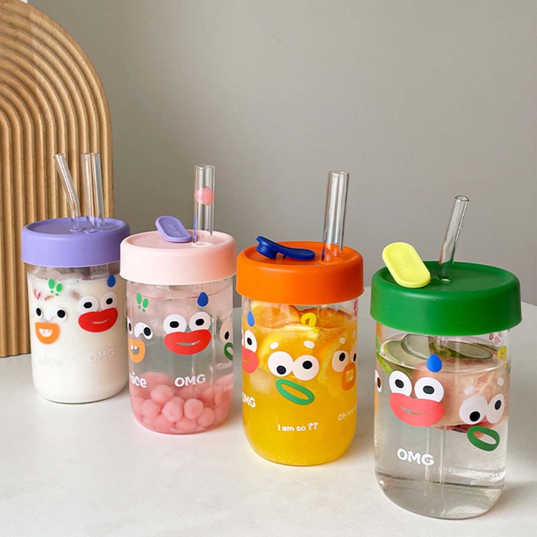 루미앳홈 썸머 못난이 캐릭터 투명 스트로우 빨대 텀블러 콜드컵 640ml 4colors