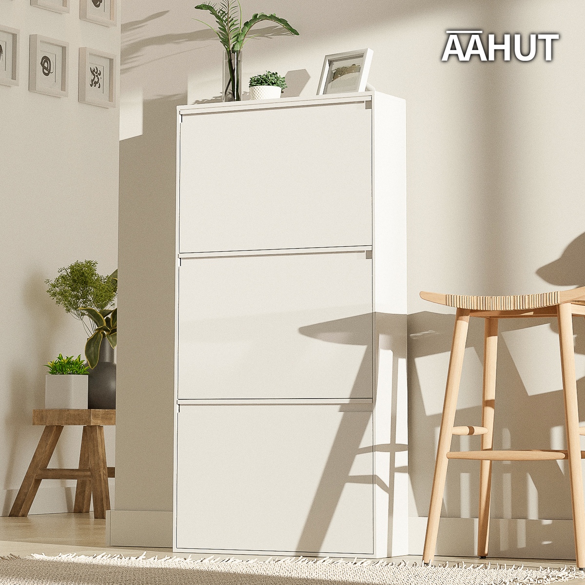 AAHUT 슬림 신발장 3단 좁은형 아파트 현관 미니 틈새 철제 수납장 신발정리대
