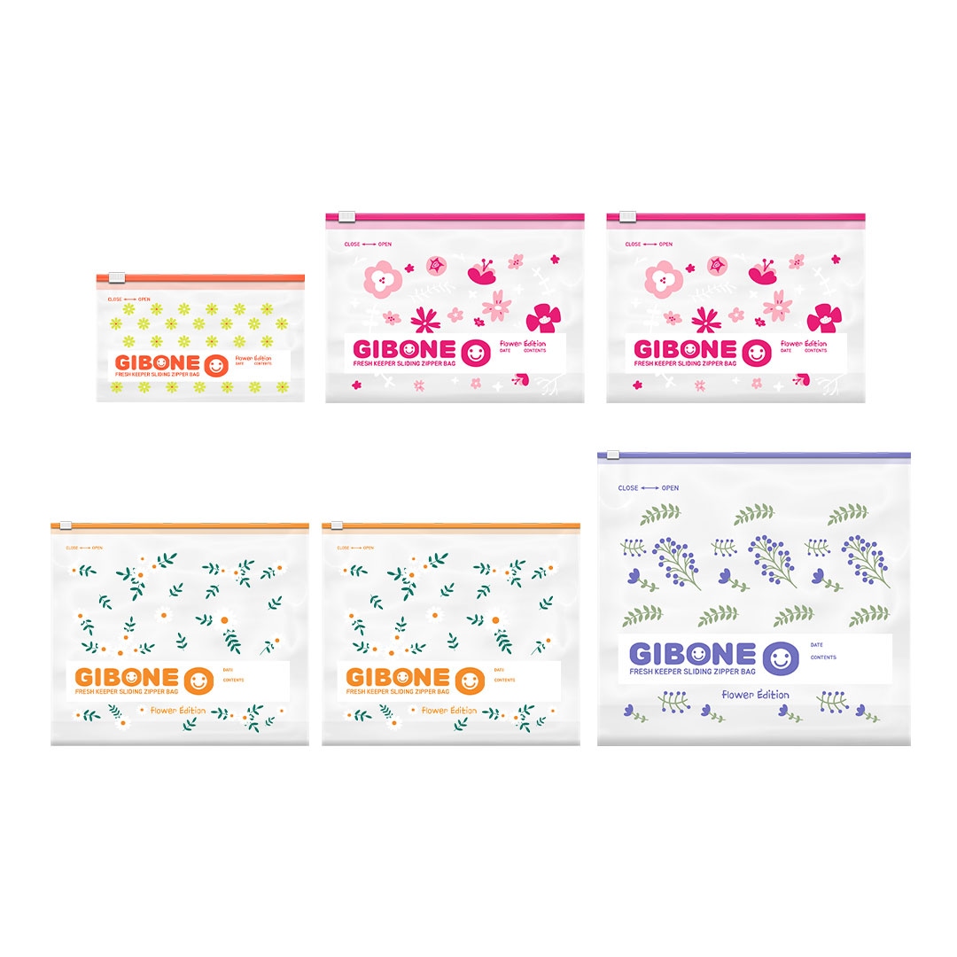 기본에 스탠딩 슬라이드 지퍼백 플라워 소1+중2+대2+특대1