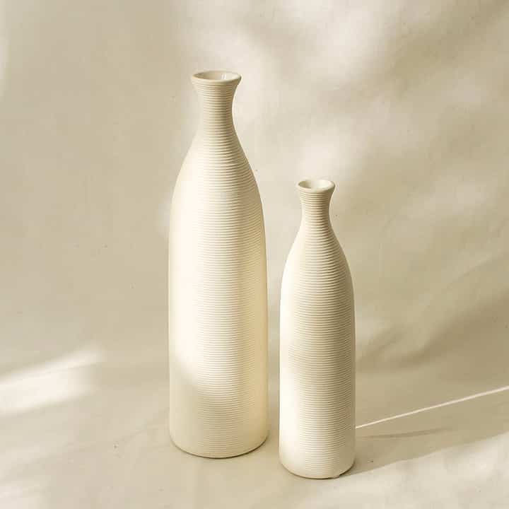 アイボリーライン ロング セラミックフラワーベース［2サイズ］