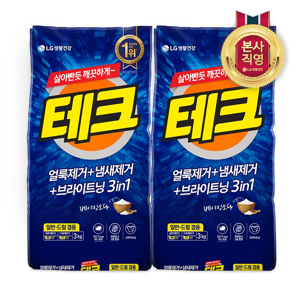 LG생활건강 테크 3in1 분말세제 리필 3kg (진드기 사체 제거) x 2개