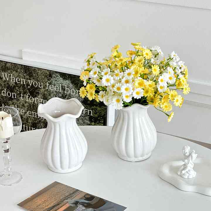 Short Pleated White Vase 