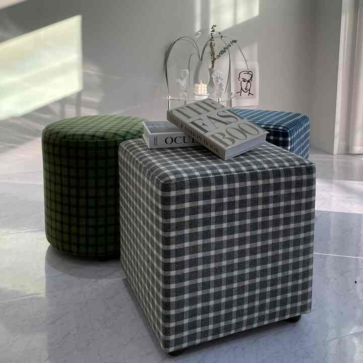 Check Pattern Fabric Stool