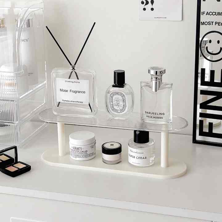 ホワイトクリア ディスプレイ 二段 収納 ラック 韓国